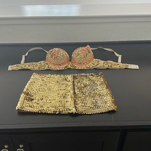 Matching Gold Sequin Bra and Skirt